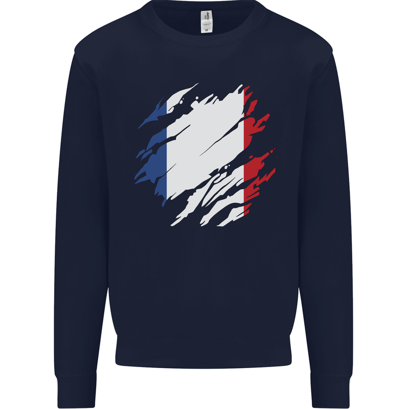 Torn France Flag French Day Football Kids Sweatshirt Jumper Navy Blue