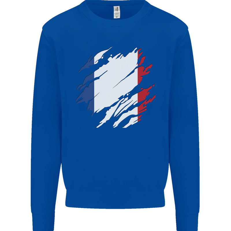 Torn France Flag French Day Football Kids Sweatshirt Jumper Royal Blue