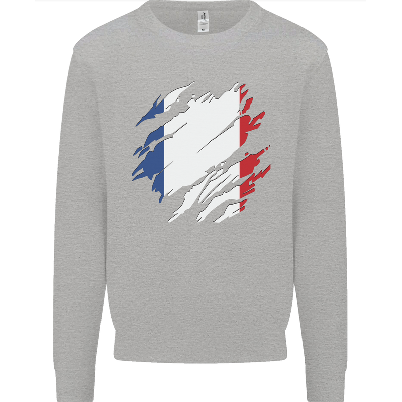 Torn France Flag French Day Football Kids Sweatshirt Jumper Sports Grey