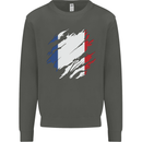 Torn France Flag French Day Football Kids Sweatshirt Jumper Storm Grey