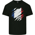Torn France Flag French Day Football Kids T-Shirt Childrens Black
