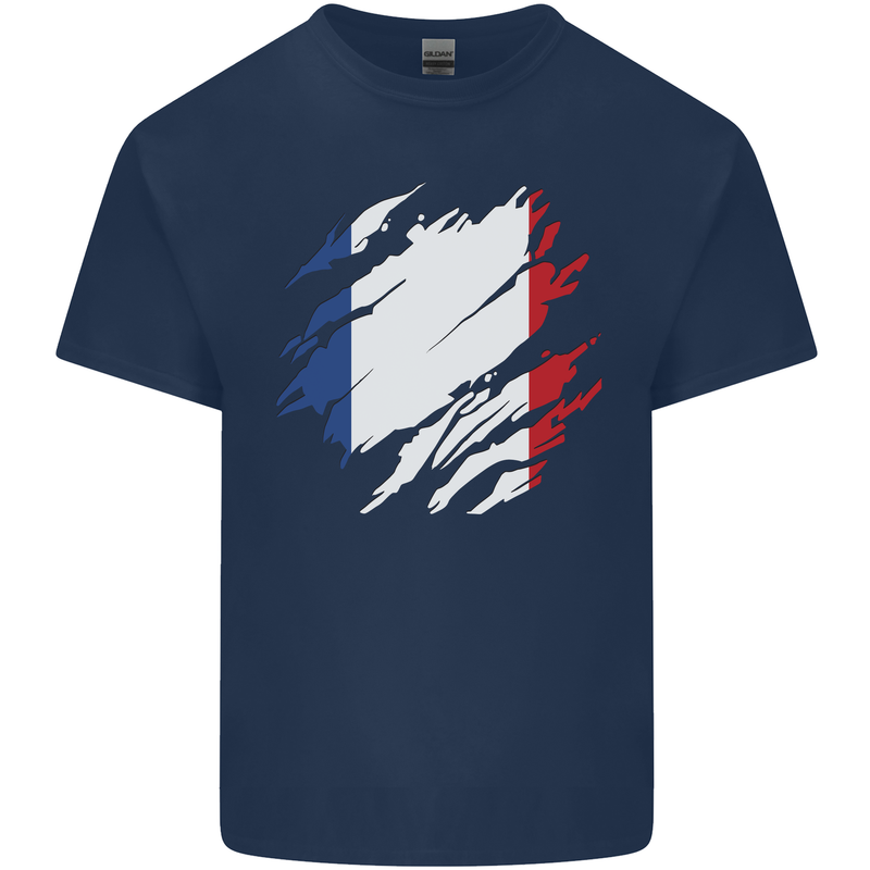 Torn France Flag French Day Football Kids T-Shirt Childrens Navy Blue