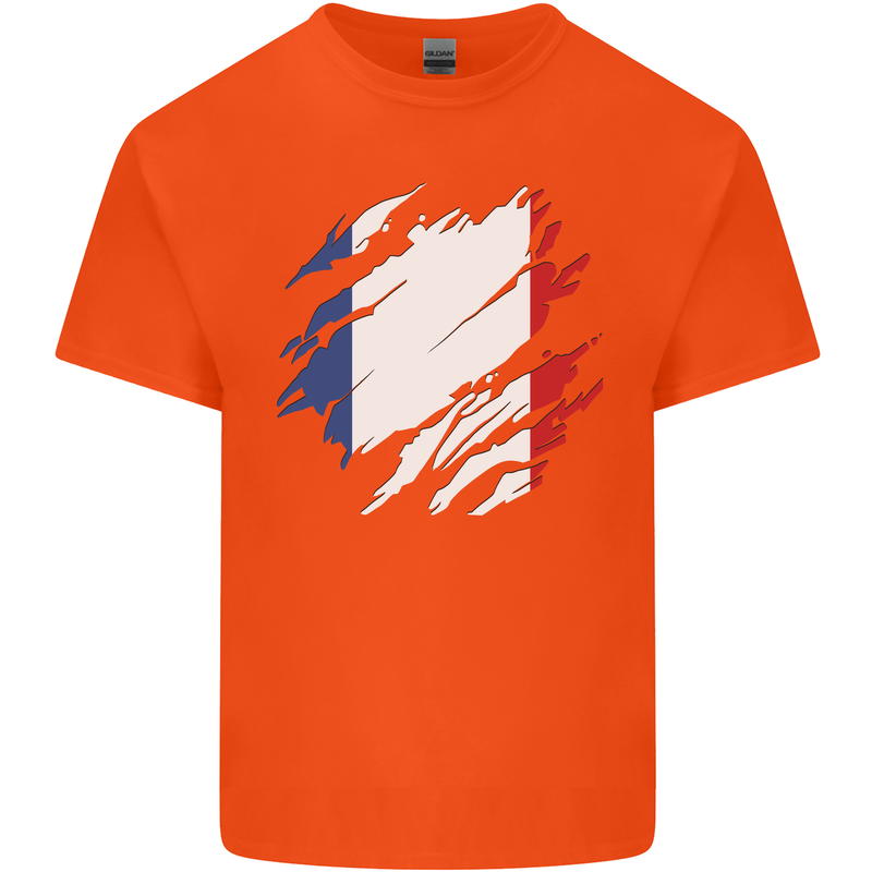 Torn France Flag French Day Football Kids T-Shirt Childrens Orange
