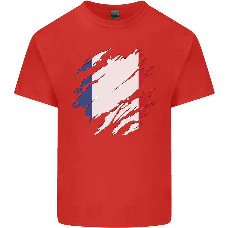 Torn France Flag French Day Football Kids T-Shirt Childrens Red