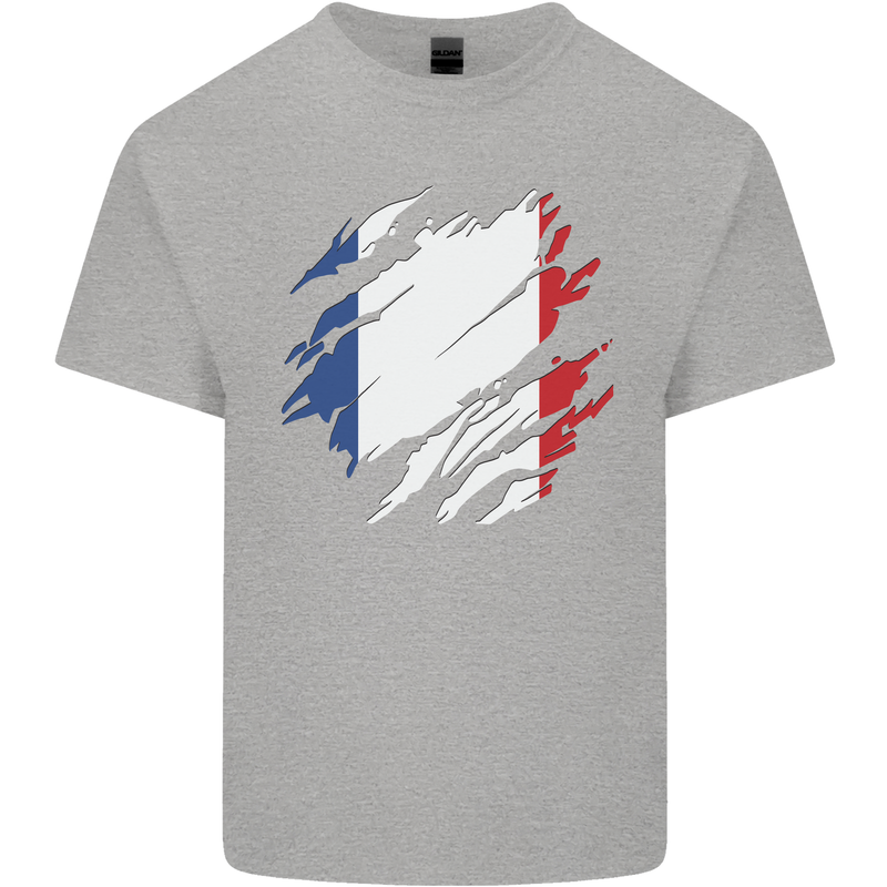 Torn France Flag French Day Football Kids T-Shirt Childrens Sports Grey