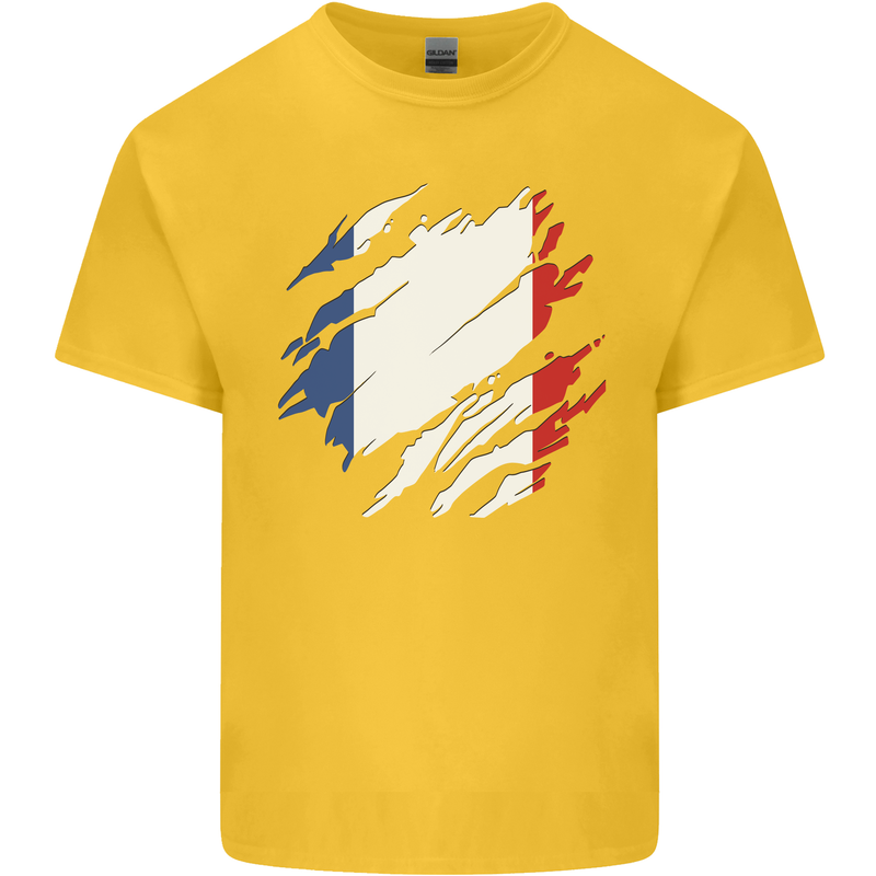 Torn France Flag French Day Football Kids T-Shirt Childrens Yellow