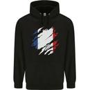 Torn France Flag French Day Football Mens 80% Cotton Hoodie Black