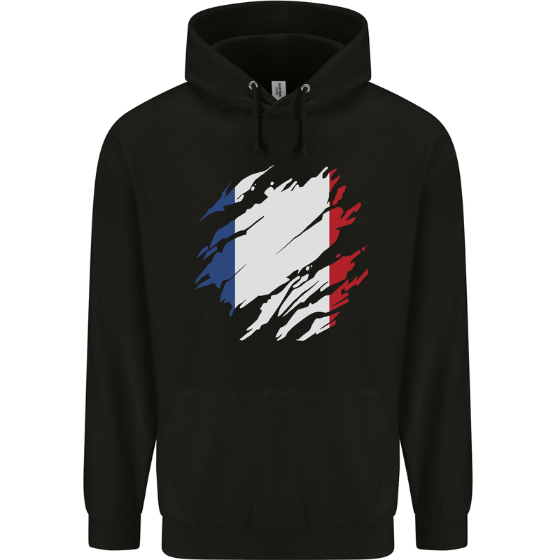 Torn France Flag French Day Football Mens 80% Cotton Hoodie Black