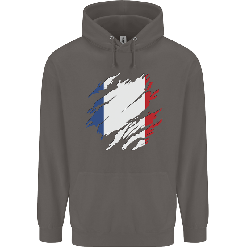 Torn France Flag French Day Football Mens 80% Cotton Hoodie Charcoal