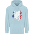 Torn France Flag French Day Football Mens 80% Cotton Hoodie Light Blue