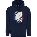 Torn France Flag French Day Football Mens 80% Cotton Hoodie Navy Blue