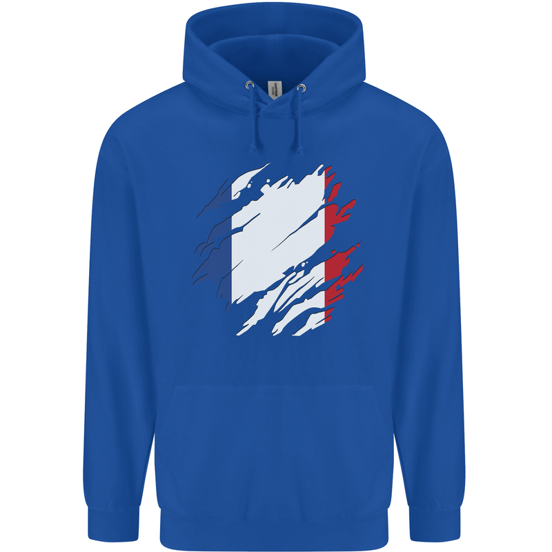 Torn France Flag French Day Football Mens 80% Cotton Hoodie Royal Blue