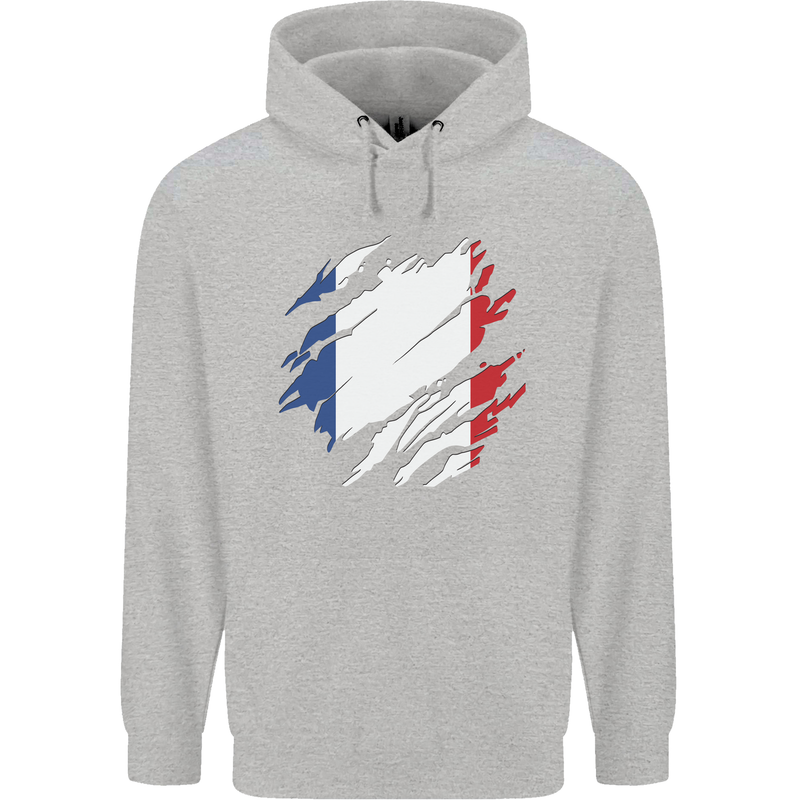 Torn France Flag French Day Football Mens 80% Cotton Hoodie Sports Grey