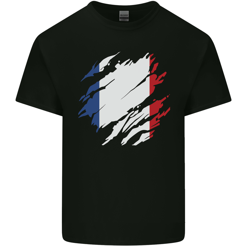 Torn France Flag French Day Football Mens Cotton T-Shirt Tee Top Black