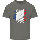 Torn France Flag French Day Football Mens Cotton T-Shirt Tee Top Charcoal