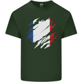 Torn France Flag French Day Football Mens Cotton T-Shirt Tee Top Forest Green