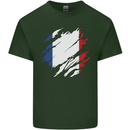 Torn France Flag French Day Football Mens Cotton T-Shirt Tee Top Forest Green
