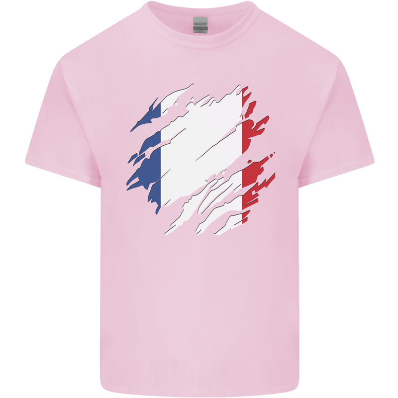 Torn France Flag French Day Football Mens Cotton T-Shirt Tee Top Light Pink