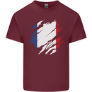 Torn France Flag French Day Football Mens Cotton T-Shirt Tee Top Maroon