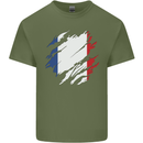 Torn France Flag French Day Football Mens Cotton T-Shirt Tee Top Military Green