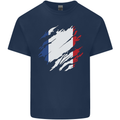 Torn France Flag French Day Football Mens Cotton T-Shirt Tee Top Navy Blue