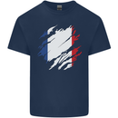 Torn France Flag French Day Football Mens Cotton T-Shirt Tee Top Navy Blue