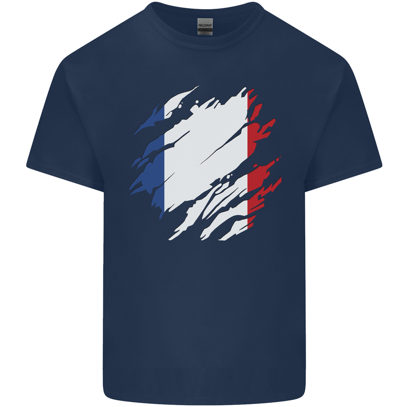 Torn France Flag French Day Football Mens Cotton T-Shirt Tee Top Navy Blue