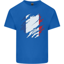 Torn France Flag French Day Football Mens Cotton T-Shirt Tee Top Royal Blue