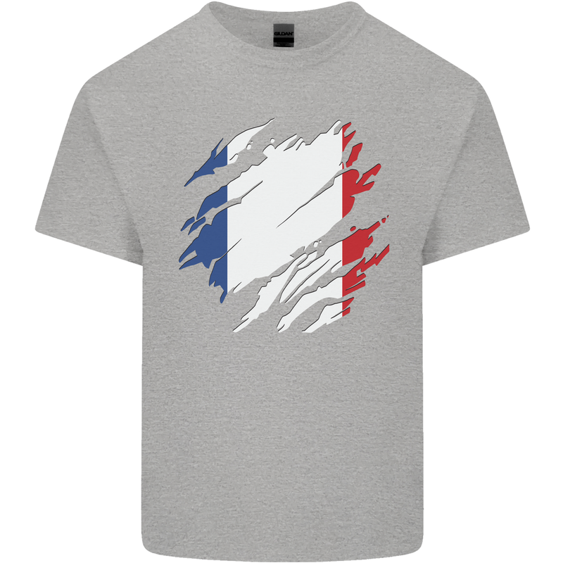 Torn France Flag French Day Football Mens Cotton T-Shirt Tee Top Sports Grey