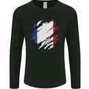Torn France Flag French Day Football Mens Long Sleeve T-Shirt Black