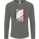 Torn France Flag French Day Football Mens Long Sleeve T-Shirt Charcoal