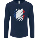 Torn France Flag French Day Football Mens Long Sleeve T-Shirt Navy Blue