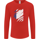 Torn France Flag French Day Football Mens Long Sleeve T-Shirt Red