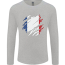 Torn France Flag French Day Football Mens Long Sleeve T-Shirt Sports Grey