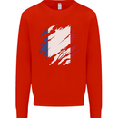 Torn France Flag French Day Football Mens Sweatshirt Jumper Bright Red