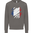 Torn France Flag French Day Football Mens Sweatshirt Jumper Charcoal