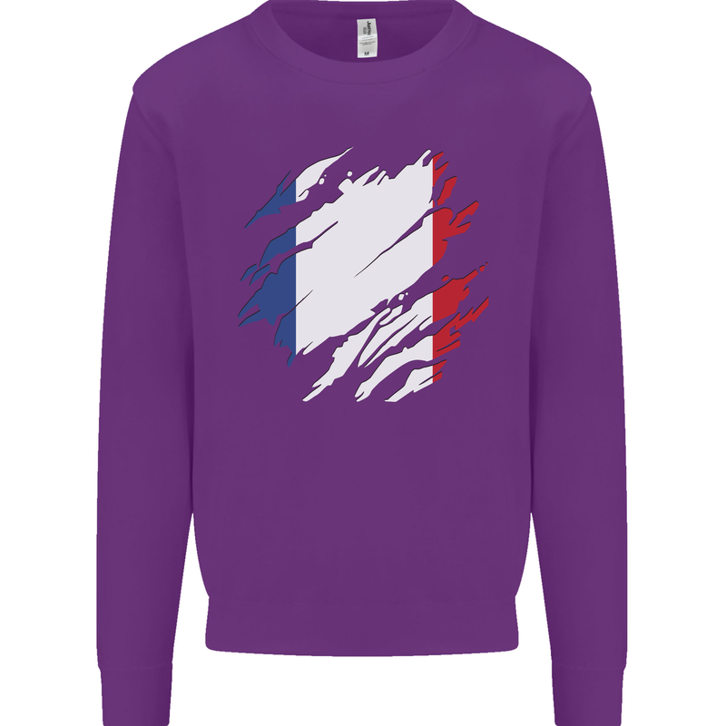 Torn France Flag French Day Football Mens Sweatshirt Jumper Purple