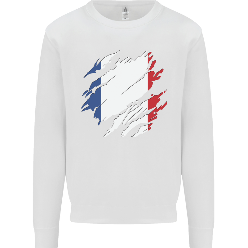 Torn France Flag French Day Football Mens Sweatshirt Jumper White