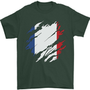 Torn France Flag French Day Football Mens T-Shirt 100% Cotton Forest Green