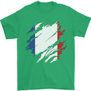 Torn France Flag French Day Football Mens T-Shirt 100% Cotton Irish Green