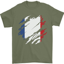Torn France Flag French Day Football Mens T-Shirt 100% Cotton Military Green