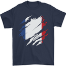 Torn France Flag French Day Football Mens T-Shirt 100% Cotton Navy Blue