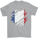 Torn France Flag French Day Football Mens T-Shirt 100% Cotton Sports Grey