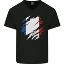 Torn France Flag French Day Football Mens V-Neck Cotton T-Shirt Black