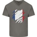 Torn France Flag French Day Football Mens V-Neck Cotton T-Shirt Charcoal