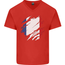 Torn France Flag French Day Football Mens V-Neck Cotton T-Shirt Red