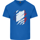 Torn France Flag French Day Football Mens V-Neck Cotton T-Shirt Royal Blue
