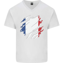 Torn France Flag French Day Football Mens V-Neck Cotton T-Shirt White