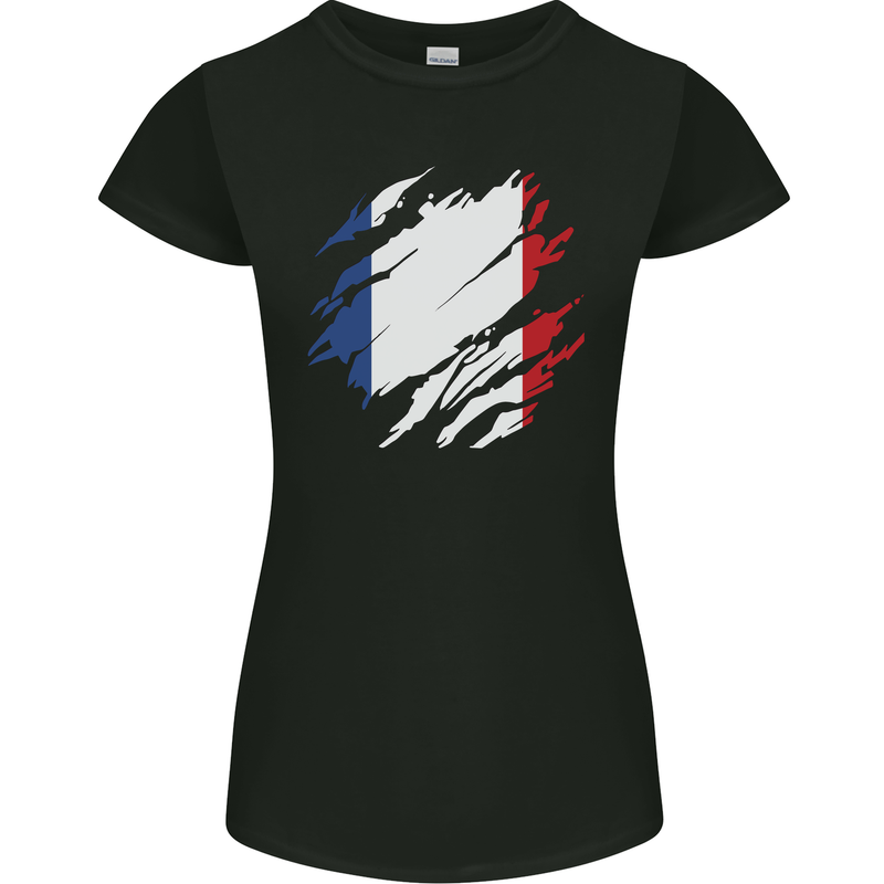 Torn France Flag French Day Football Womens Petite Cut T-Shirt Black