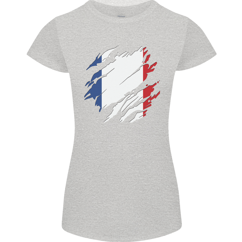Torn France Flag French Day Football Womens Petite Cut T-Shirt Sports Grey